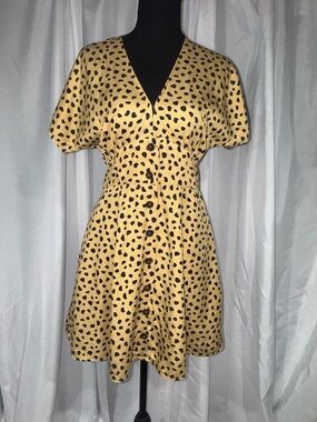 Marine Layer Yellow Mini Dress with Black Spot Pattern